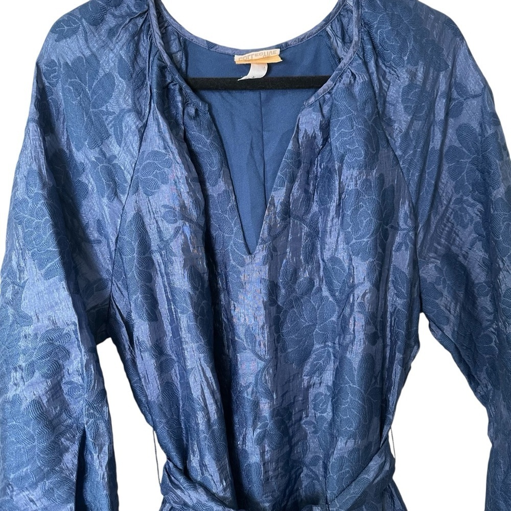 Future Collective Jenny K Lopez M Navy Floral Puff Sleeve Midi Dress - Picture 2 of 10